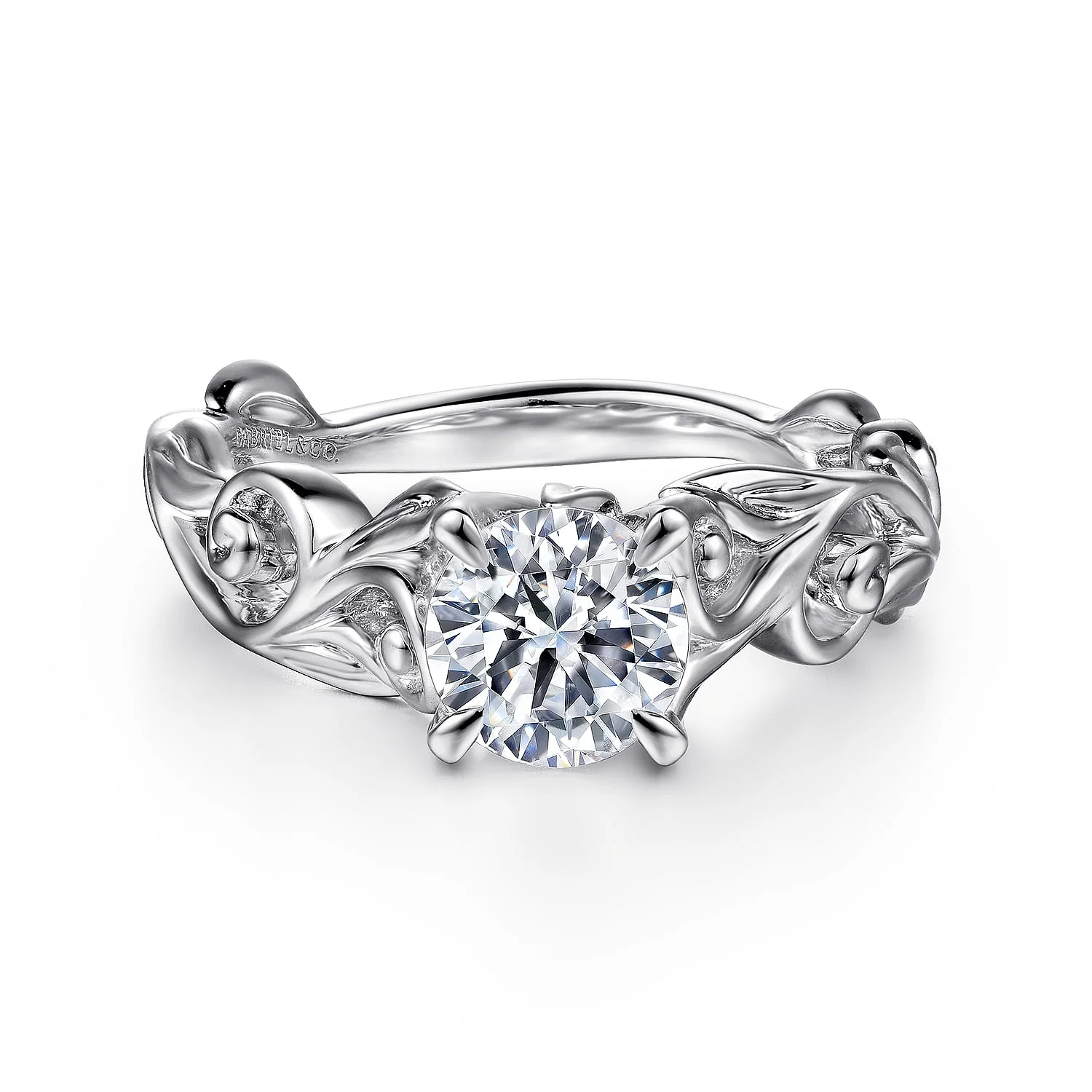 Gabriel & Co. 14 Karat White Gold Round Floral Semi-Mount Engagement Ring