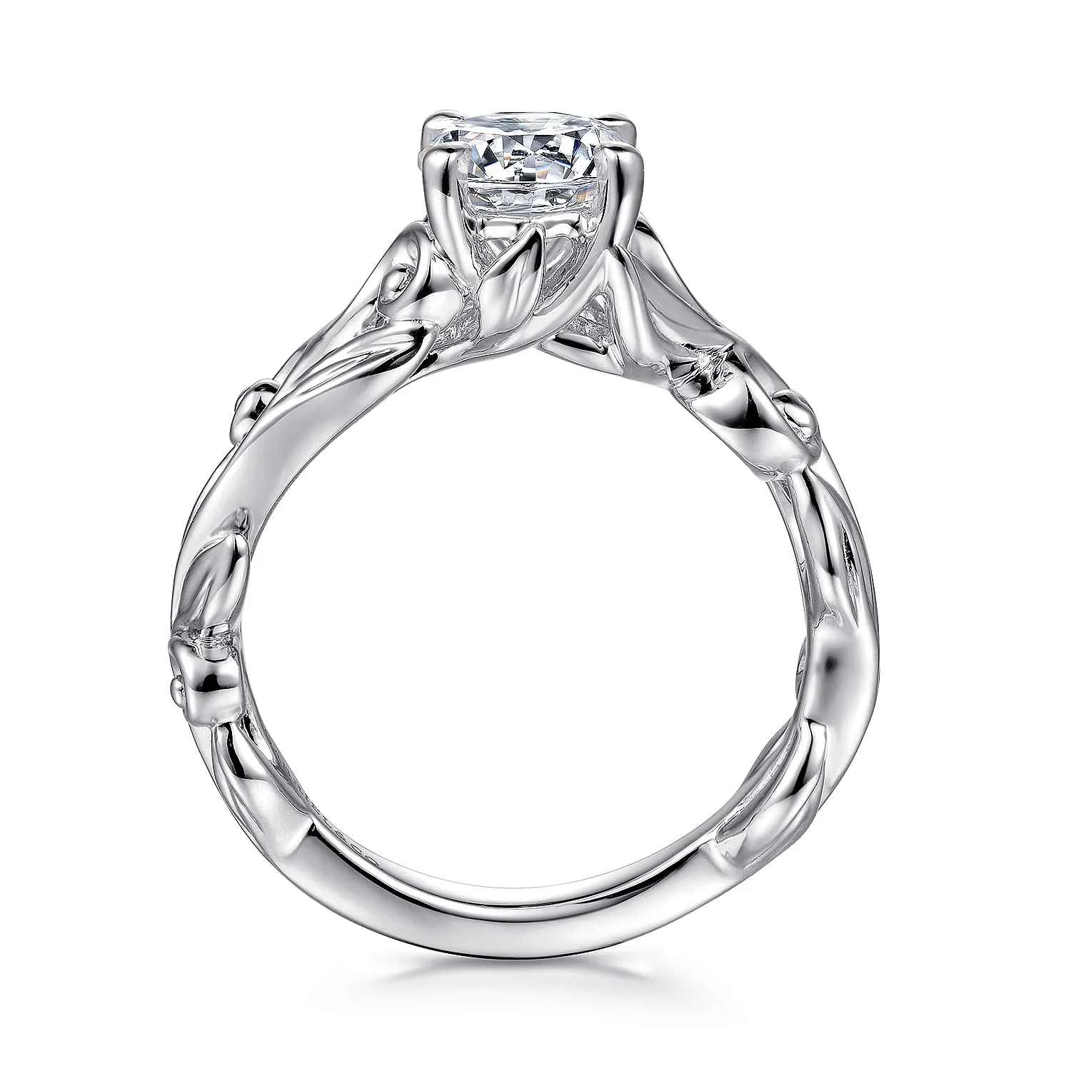 Gabriel & Co. 14 Karat White Gold Round Floral Semi-Mount Engagement Ring - Image 2