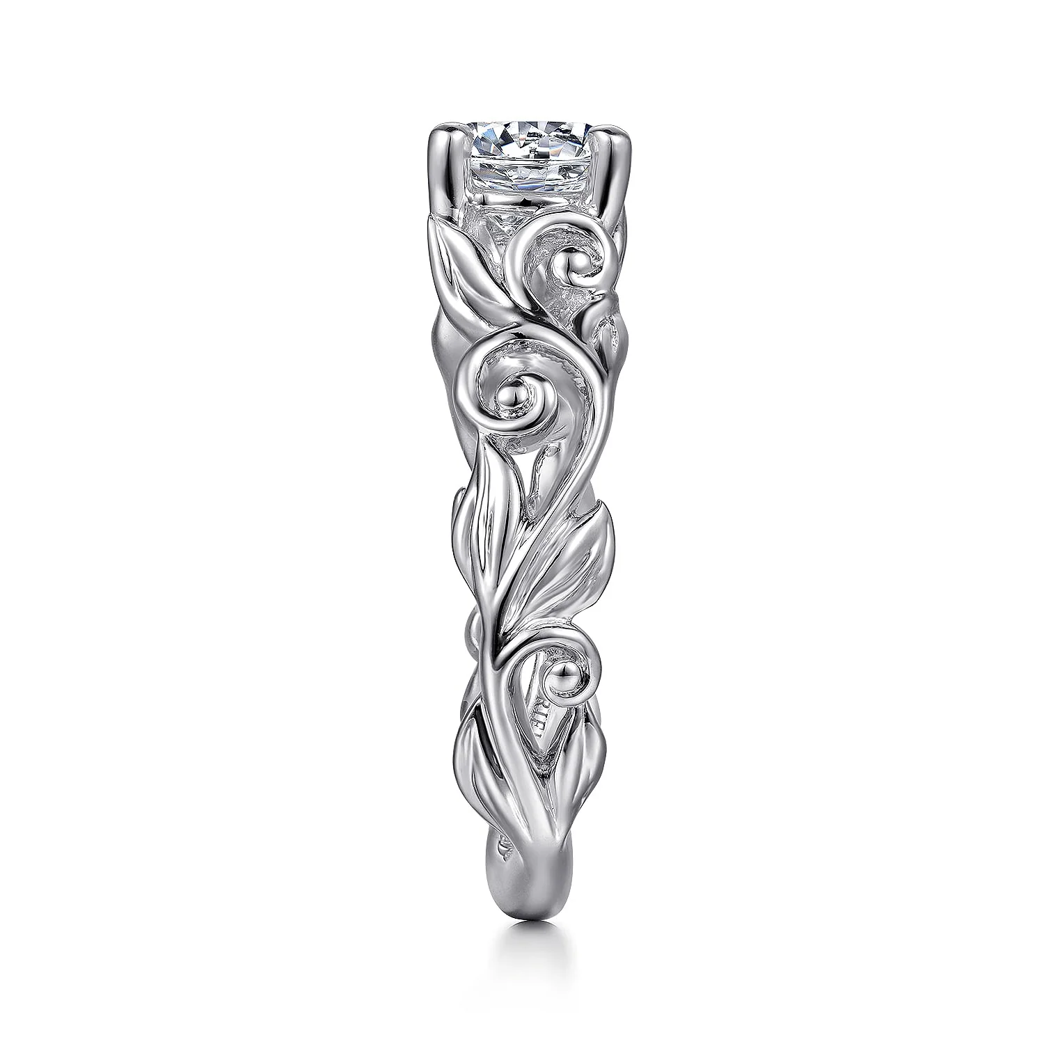 Gabriel & Co. 14 Karat White Gold Round Floral Semi-Mount Engagement Ring - Image 4