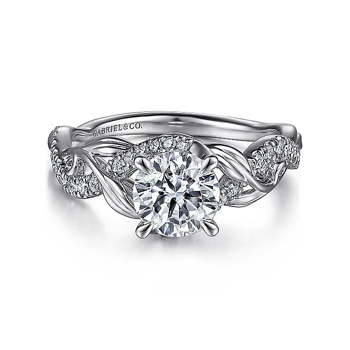 Gabriel & Co. 14 Karat White Gold Round Floral Semi-Mount Engagement Ring