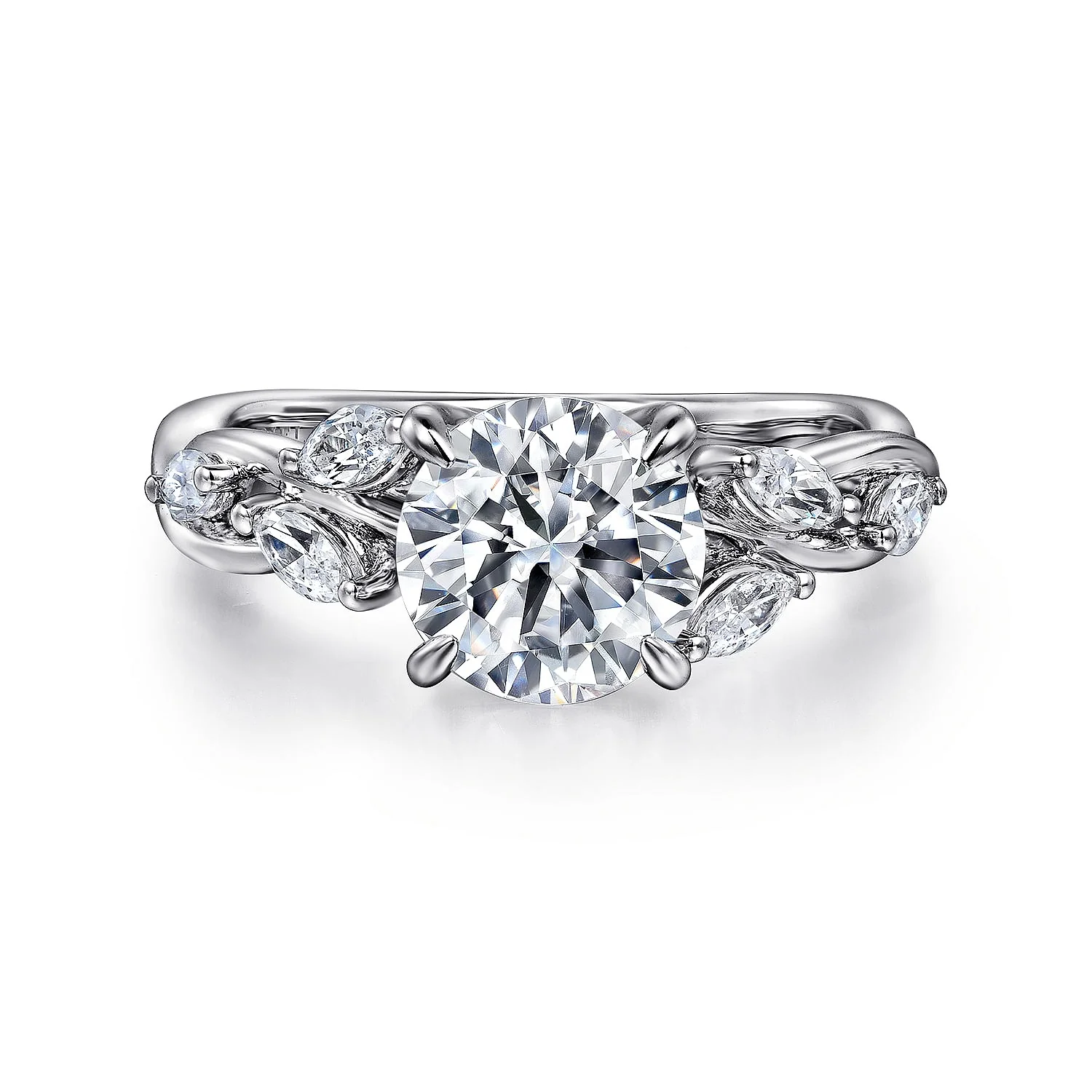 Gabriel & Co. 14 Karat White Gold Round Floral Semi-Mount Engagement Ring