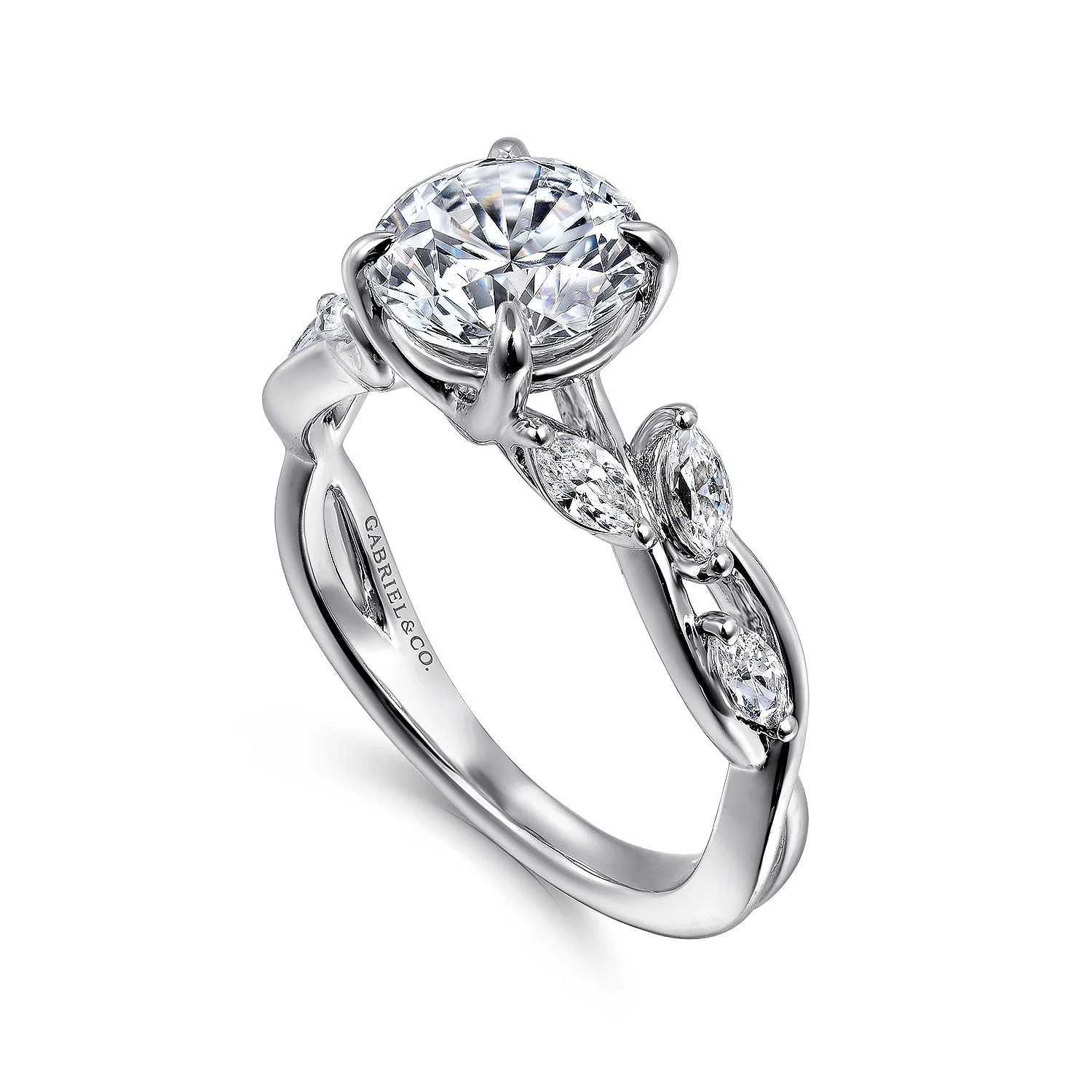 Gabriel & Co. 14 Karat White Gold Round Floral Semi-Mount Engagement Ring - Image 3