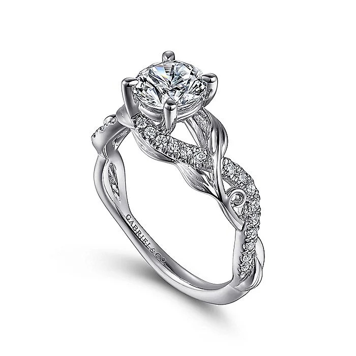 Gabriel & Co. 14 Karat White Gold Round Floral Semi-Mount Engagement Ring - Image 3