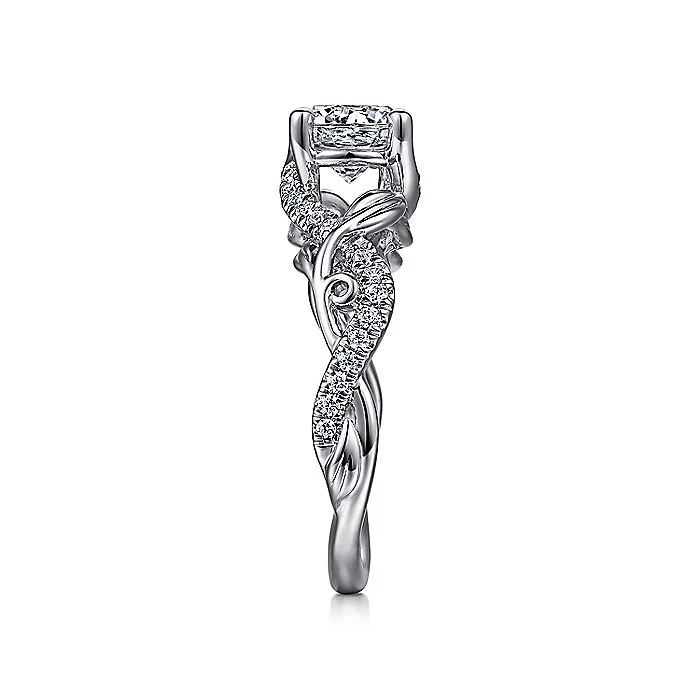 Gabriel & Co. 14 Karat White Gold Round Floral Semi-Mount Engagement Ring - Image 4