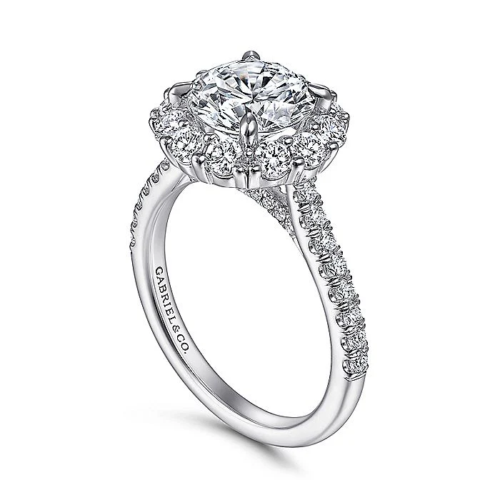 Gabriel & Co. 14 Karat White Gold Round Halo Semi-Mount Engagement Ring - Image 3