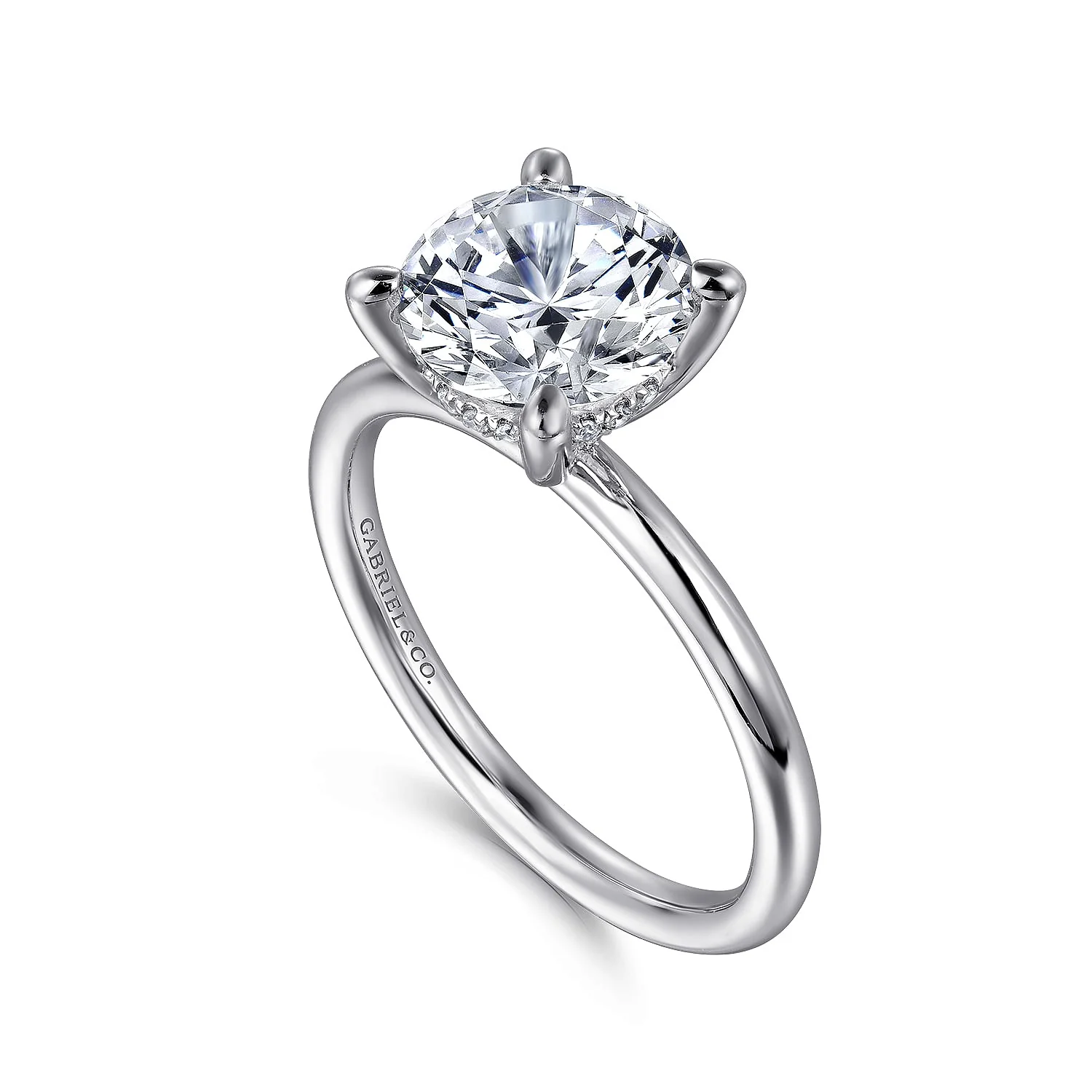 Gabriel & Co. 14 Karat White Gold Round Hidden Halo Polished Semi-Mount - Image 3