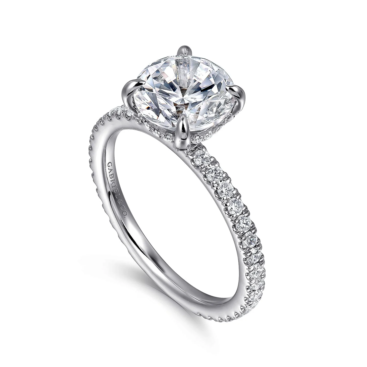 Gabriel & Co. 14 Karat White Gold Round Hidden Halo Semi-Mount Engagement Ring - Image 3