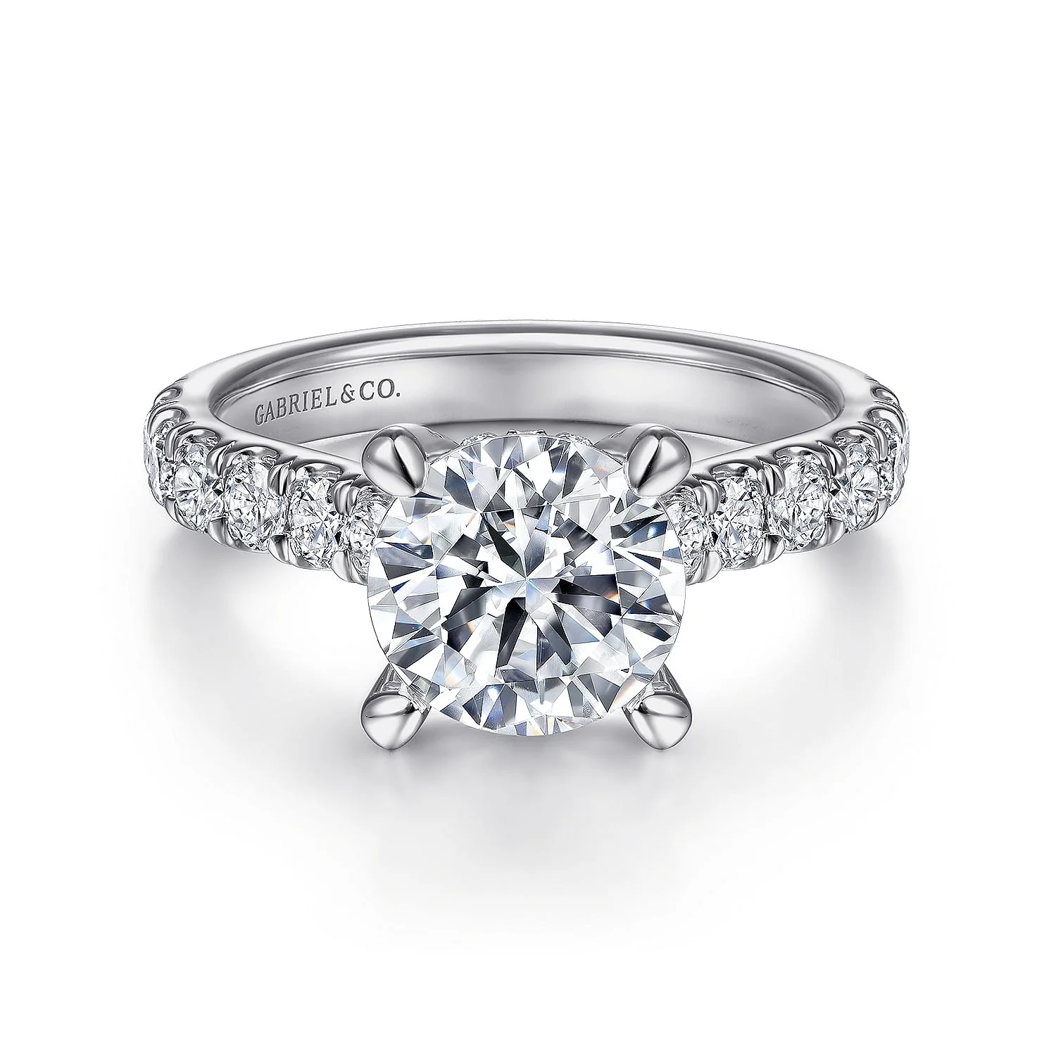 Gabriel & Co. 14 Karat White Gold Round Hidden Halo Semi-Mount Engagement Ring