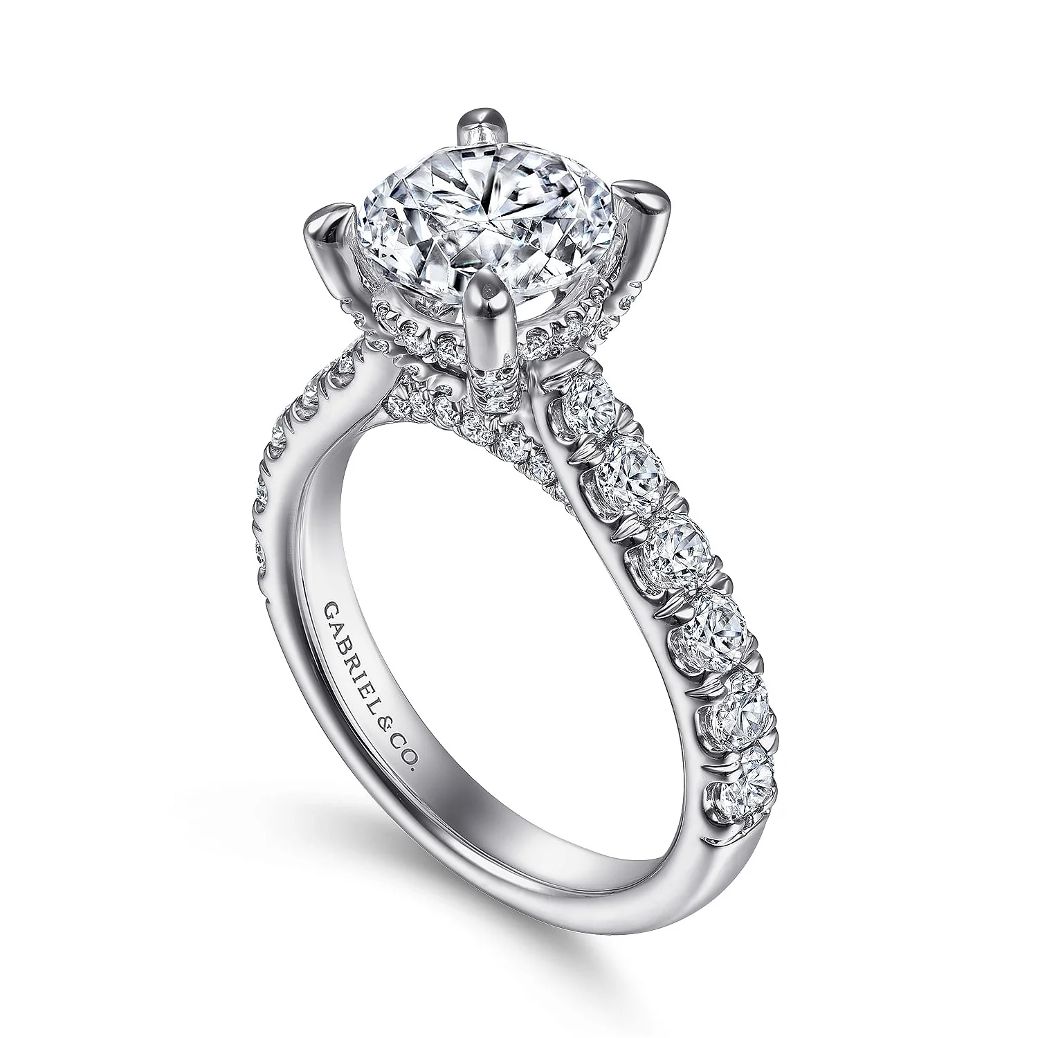 Gabriel & Co. 14 Karat White Gold Round Hidden Halo Semi-Mount Engagement Ring - Image 3