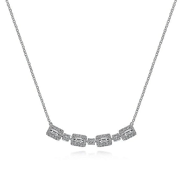 Gabriel & Co. 14 Karat White Gold Station Baguette Diamond Necklace