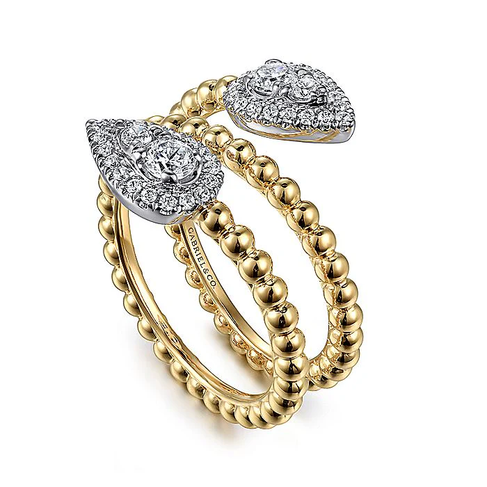 Gabriel & Co. 14 Karat Yellow and White Gold Bujukan Wrap Ring with Teardrop Diamonds - Image 3