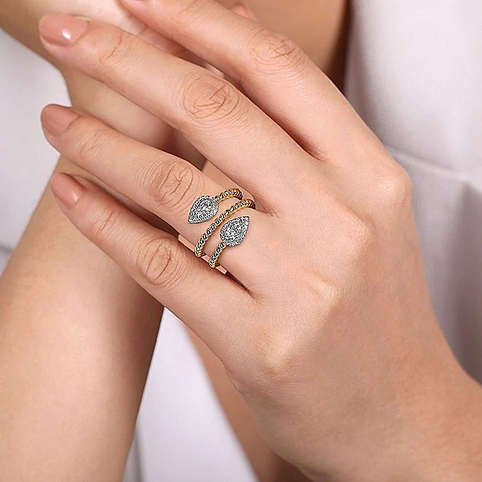 Gabriel & Co. 14 Karat Yellow and White Gold Bujukan Wrap Ring with Teardrop Diamonds - Image 5