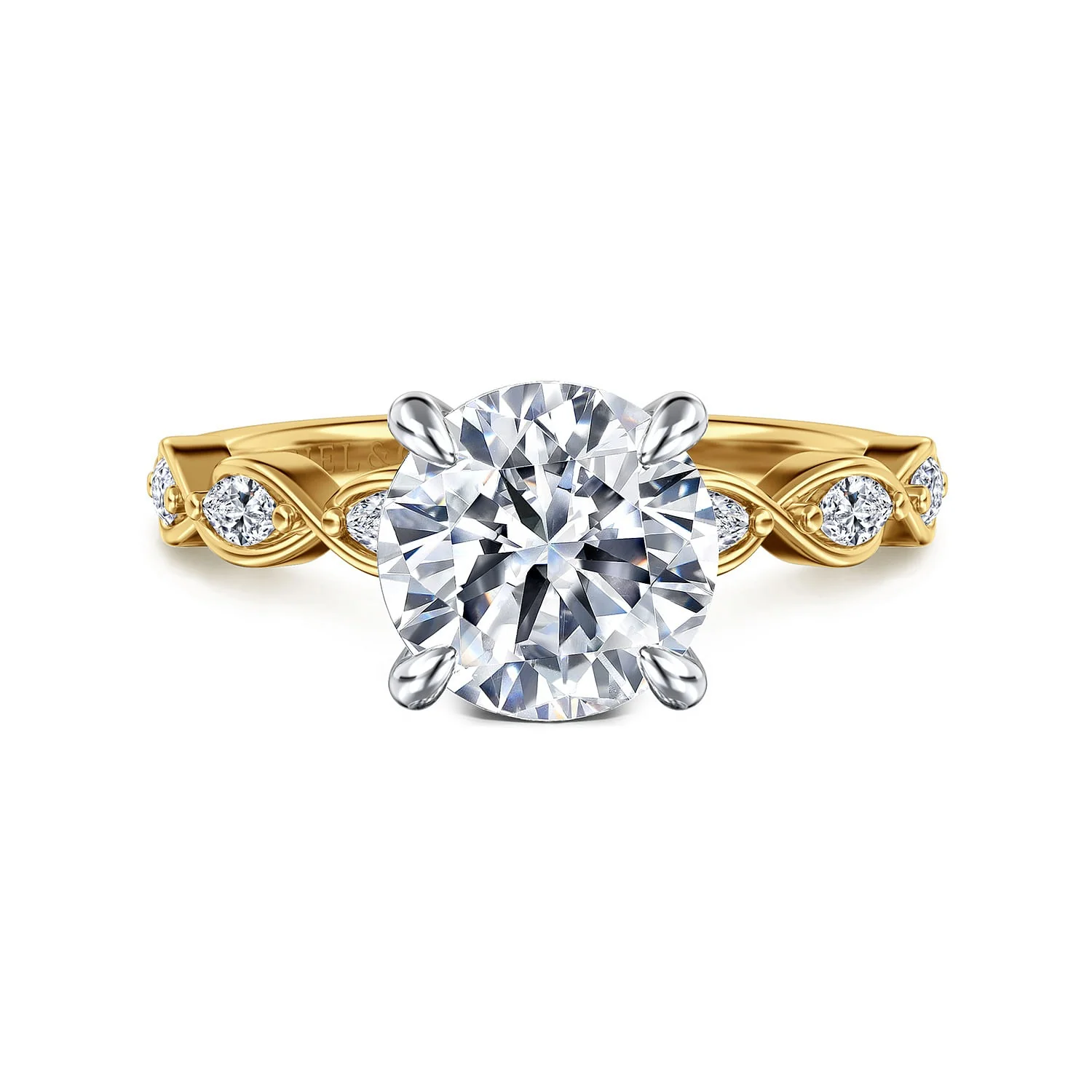 Gabriel & Co. 14 Karat Yellow and White Gold Round Semi-Mount Engagement Ring