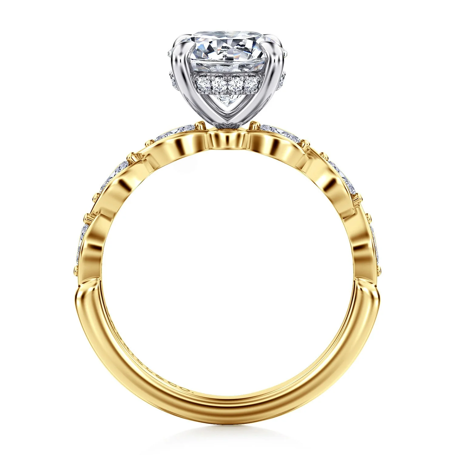 Gabriel & Co. 14 Karat Yellow and White Gold Round Semi-Mount Engagement Ring - Image 2