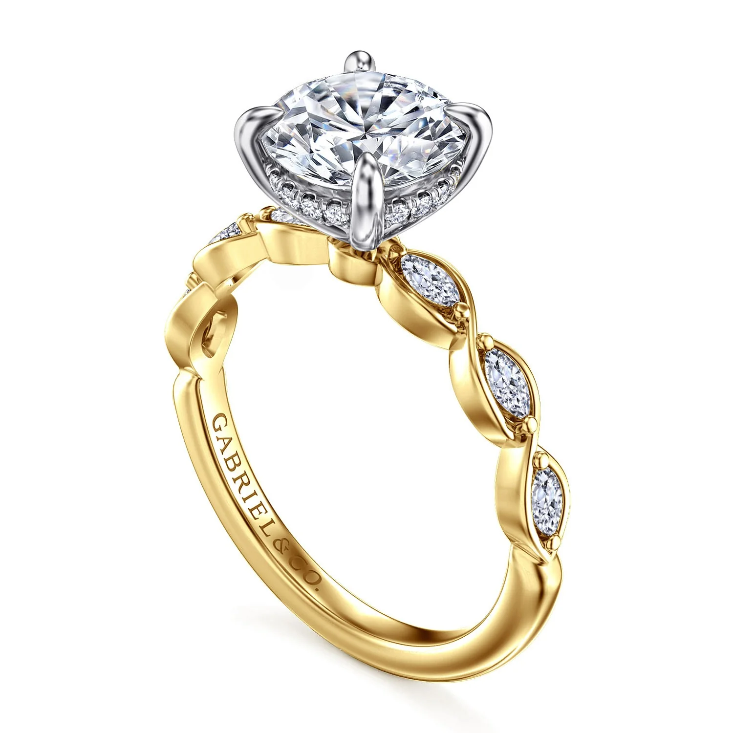 Gabriel & Co. 14 Karat Yellow and White Gold Round Semi-Mount Engagement Ring - Image 3