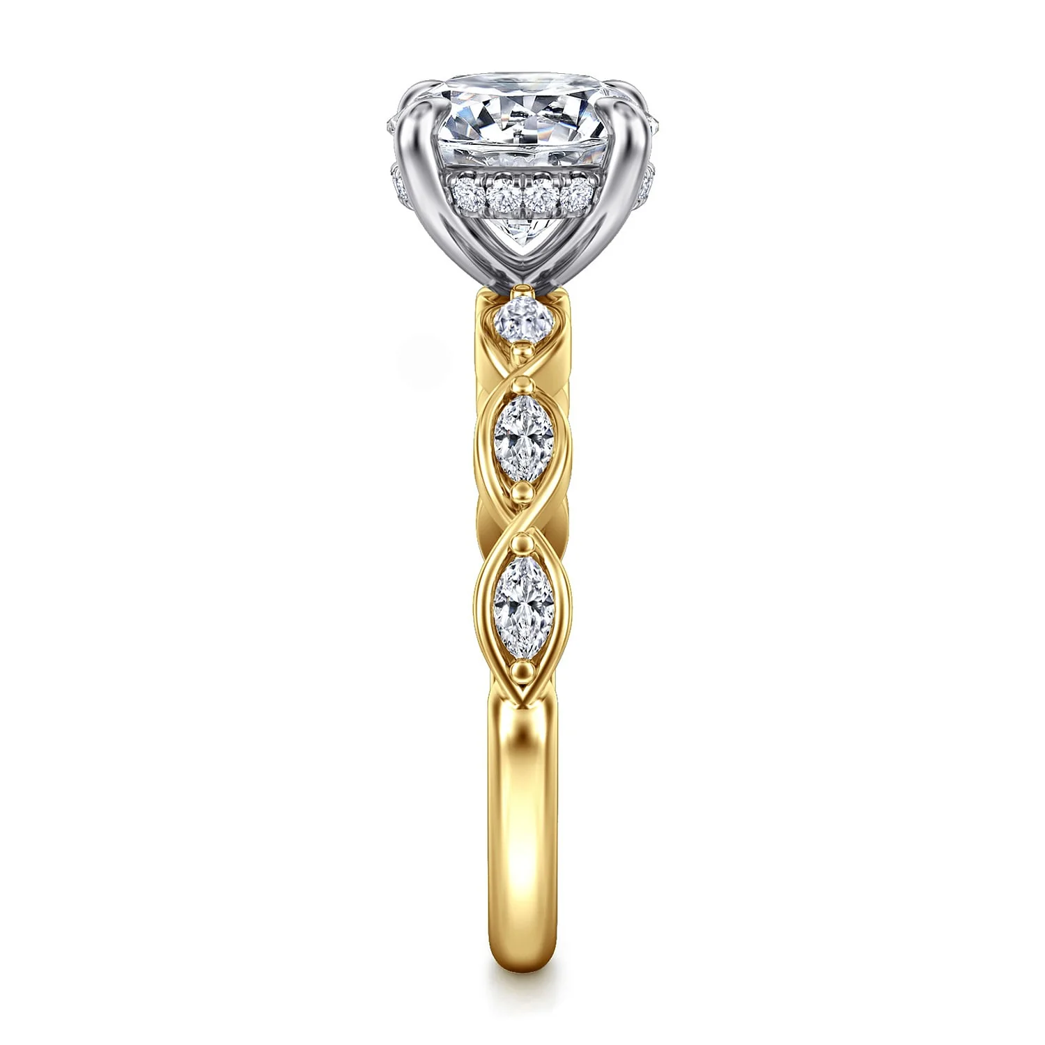 Gabriel & Co. 14 Karat Yellow and White Gold Round Semi-Mount Engagement Ring - Image 4