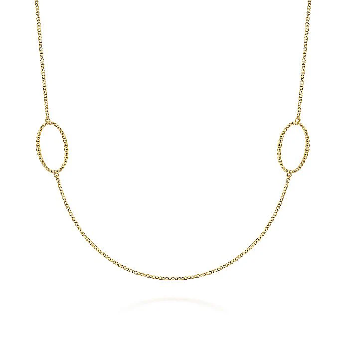 Gabriel & Co. 14 Karat Yellow Gold 28 Inch Bujukan Beaded Oval Station Necklace