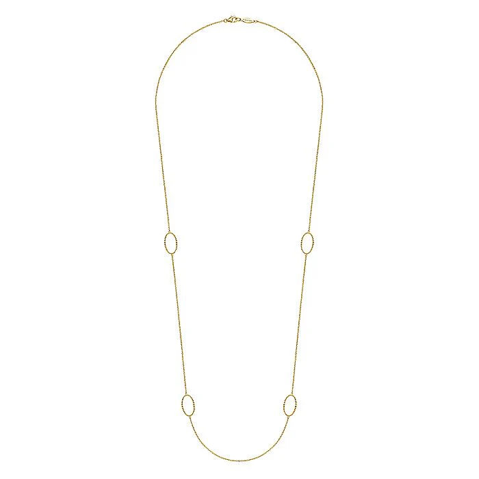 Gabriel & Co. 14 Karat Yellow Gold 28 Inch Bujukan Beaded Oval Station Necklace - Image 2