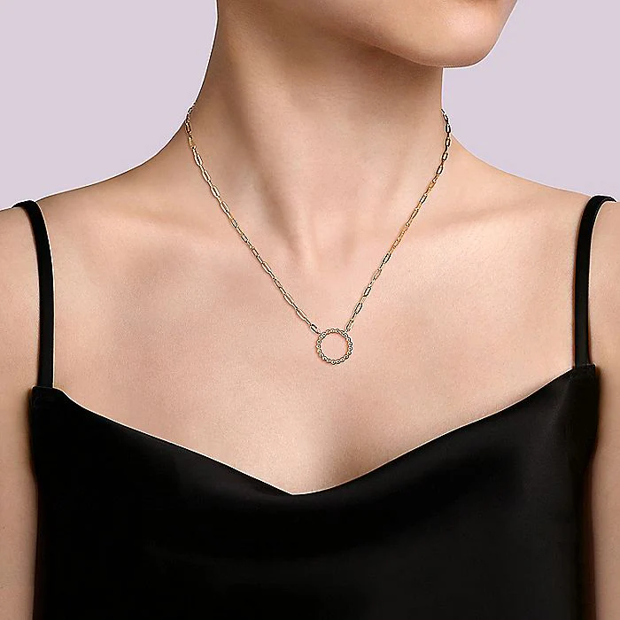 Gabriel & Co. 14 Karat Yellow Gold Bujukan Ball Circle Necklace Paperclip Chain - Image 3