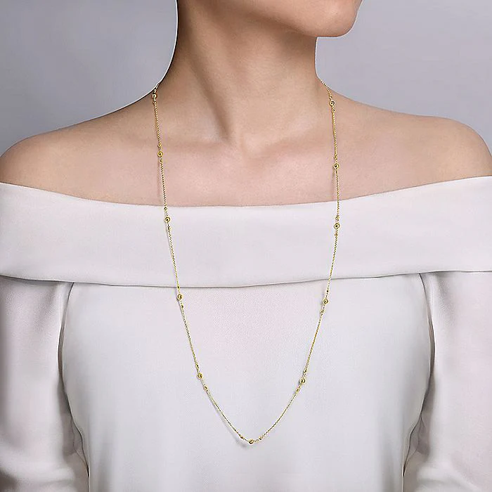 Gabriel & Co. 14 Karat Yellow Gold Bujukan Bead Station 32 Inch Necklace - Image 3