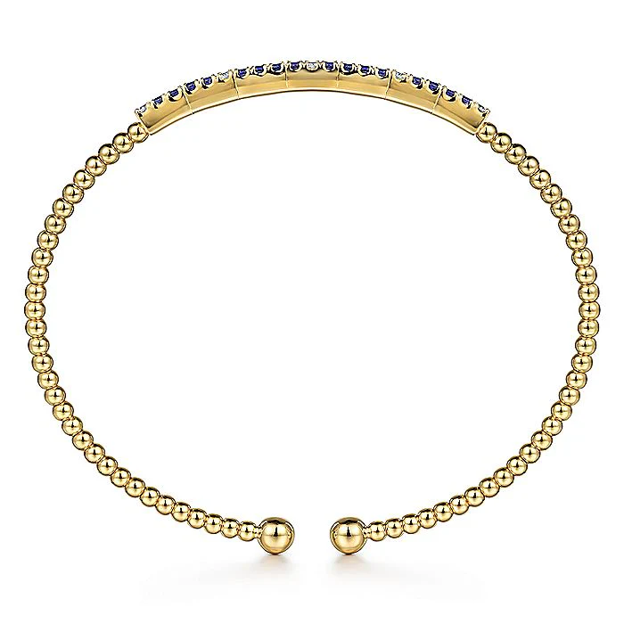 Gabriel & Co. 14 Karat Yellow Gold Bujukan Diamond and Blue Sapphire Cuff Bracelet - Image 3