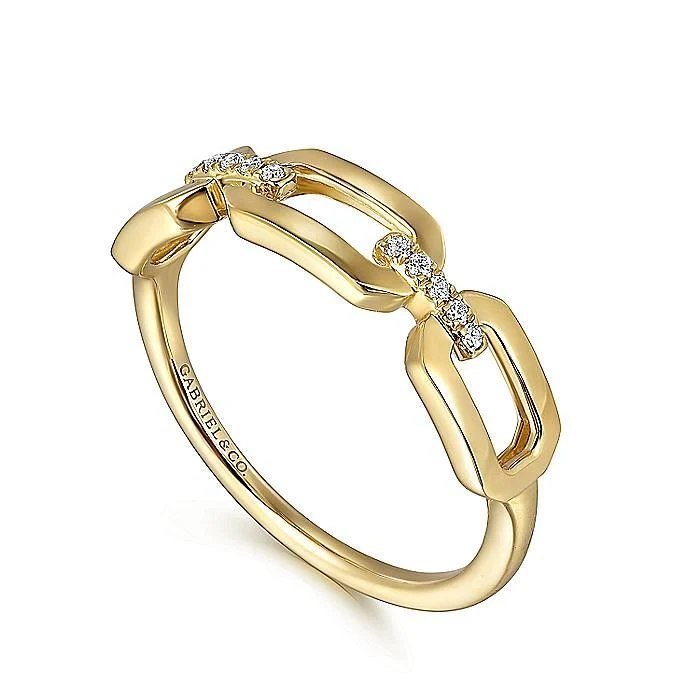 Gabriel & Co. 14 Karat Yellow Gold Diamond Chain Link Ring - Image 3