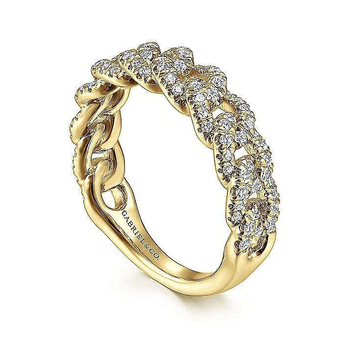 Gabriel & Co. 14 Karat Yellow Gold Diamond Chain Link Stackable Ring - Image 3