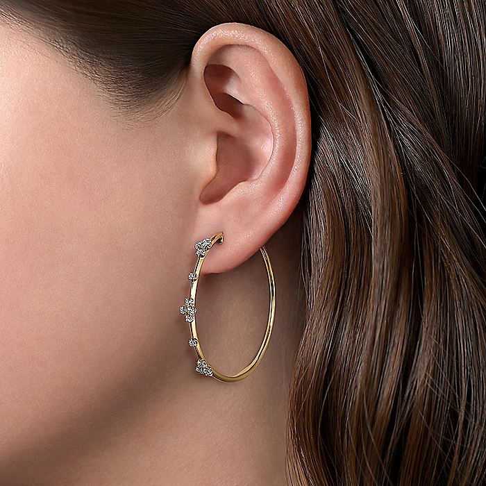 Gabriel & Co. 14 Karat Yellow Gold Diamond Hoop Earrings - Image 2