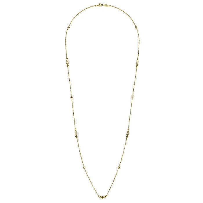 Gabriel & Co. 14 Karat Yellow Gold Graduating Bujukan Bead Station 28 Inch Necklace - Image 2
