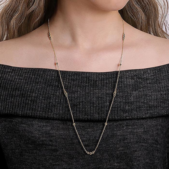 Gabriel & Co. 14 Karat Yellow Gold Graduating Bujukan Bead Station 28 Inch Necklace - Image 3