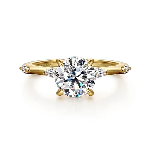 Gabriel & Co. 14 Karat Yellow Gold Round Scattered Marquise Diamond Semi Mount Engagement Ring