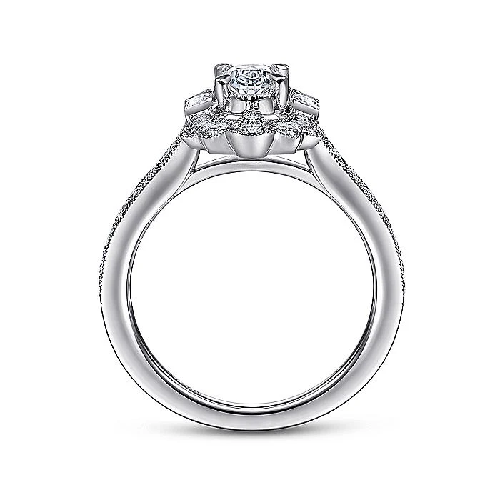 Gabriel & Co Art Deco White Gold Oval Halo Semi-Mount Engagement Ring - Image 2