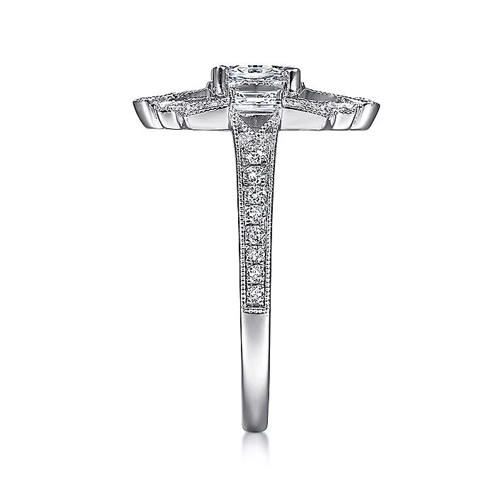 Gabriel & Co Art Deco White Gold Oval Halo Semi-Mount Engagement Ring - Image 4