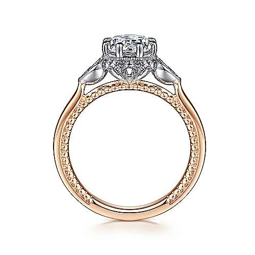 Gabriel & Co. Art Deco White & Rose Gold Round Diamond Engagement Ring - Image 2