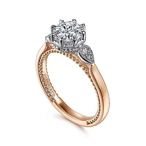 Gabriel & Co. Art Deco White & Rose Gold Round Diamond Engagement Ring - Image 3