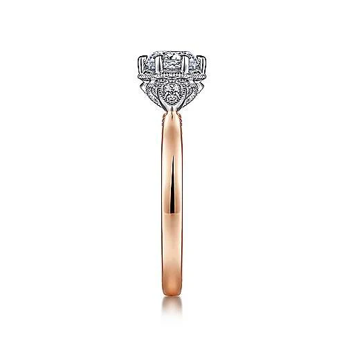 Gabriel & Co. Art Deco White & Rose Gold Round Diamond Engagement Ring - Image 4