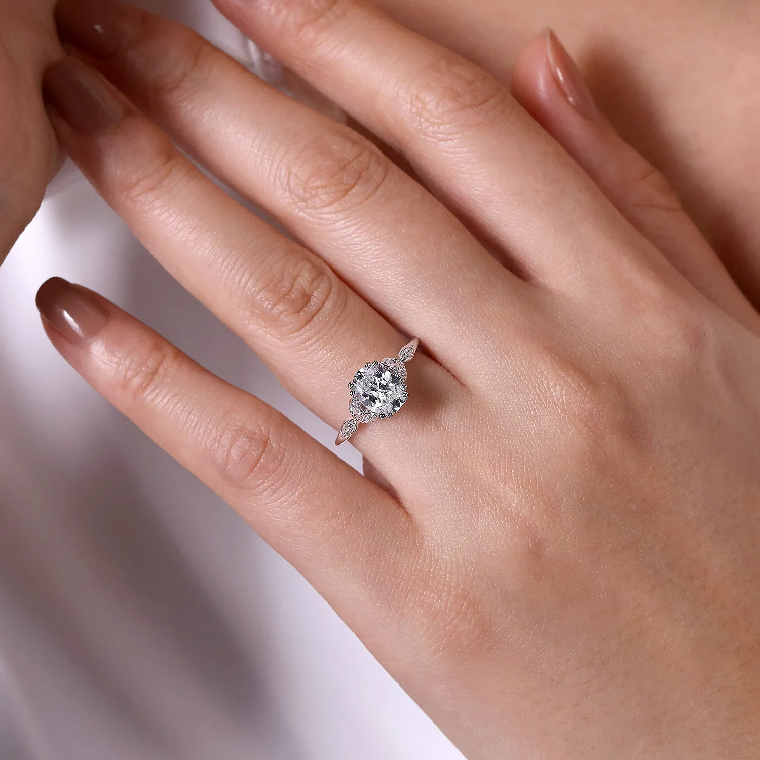 Gabriel & Co.  - Celia - 14K White Gold Oval Diamond Engagement Ring - Image 5