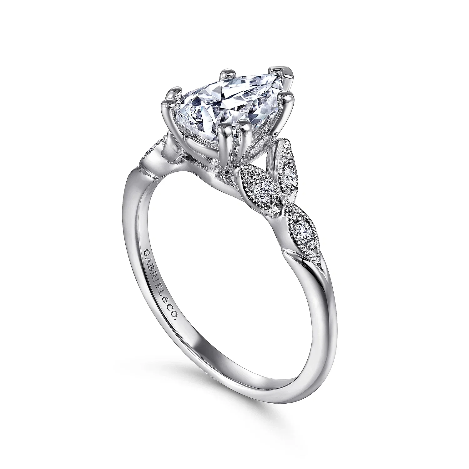 Gabriel & Co. - Celia - 14K White Gold Pear Shape Diamond Engagement Ring - Image 3