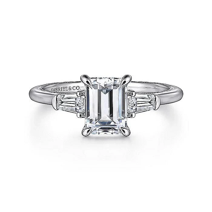 Gabriel & Co Emerald Three Stone Sem-Mount Engagement Ring