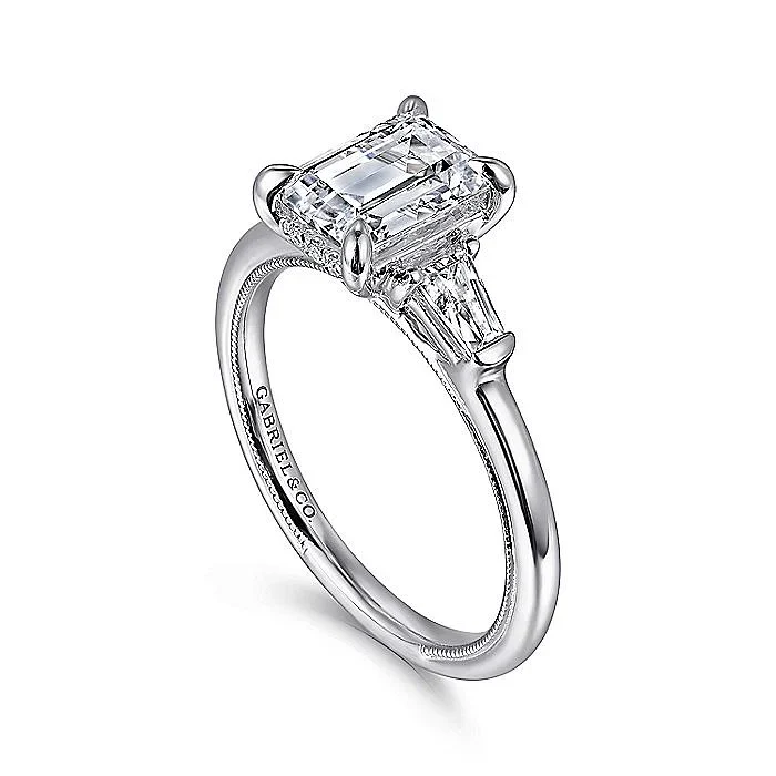 Gabriel & Co Emerald Three Stone Sem-Mount Engagement Ring - Image 3
