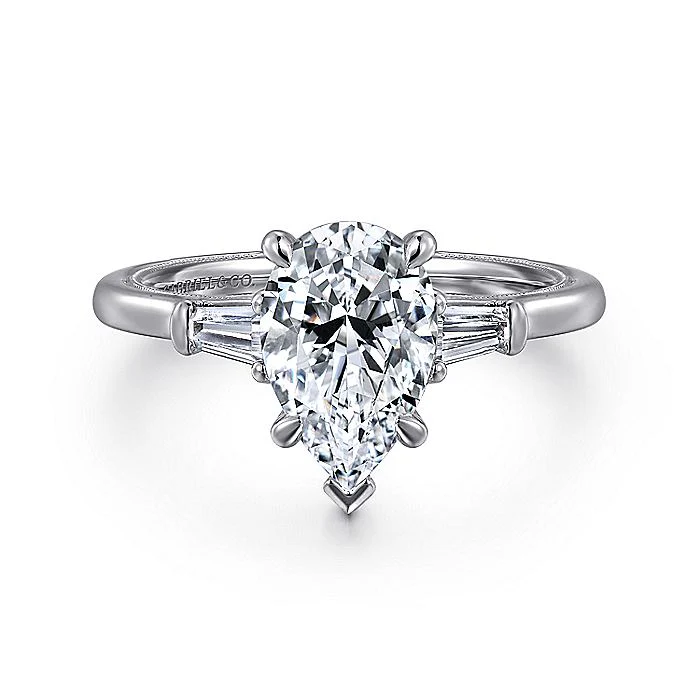 Gabriel & Co. Pear Shape Three Stone Semi-Mount Engagement Ring