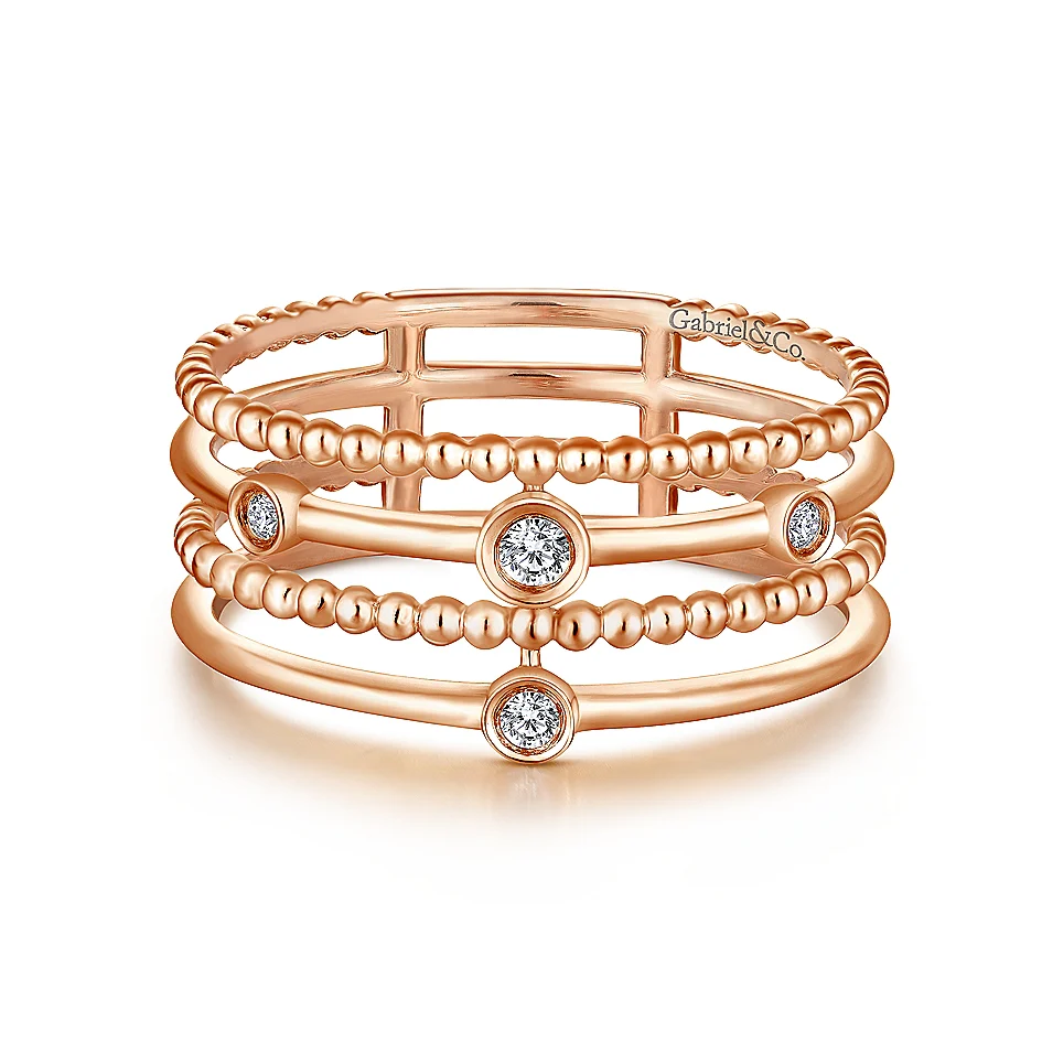 Gabriel & Co Rose Gold Four Row Diamond Fashion Ring