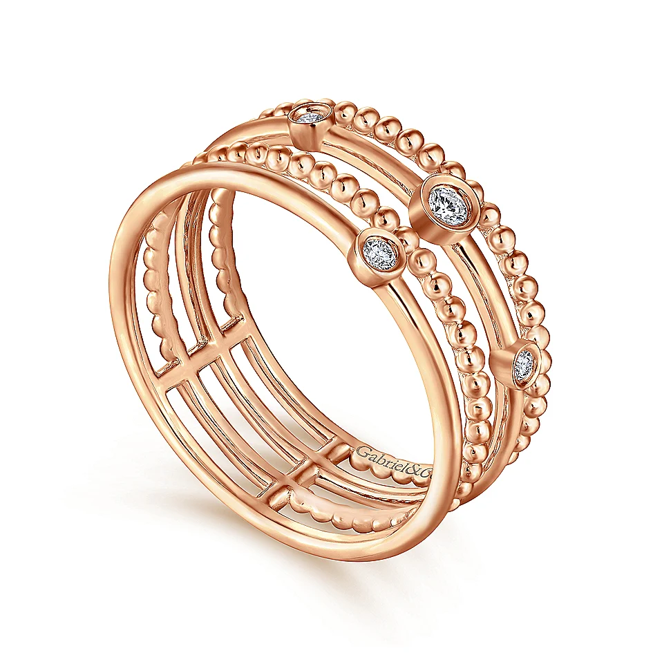 Gabriel & Co Rose Gold Four Row Diamond Fashion Ring - Image 3
