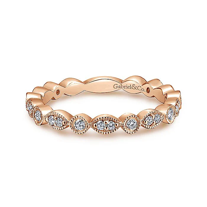 Gabriel & Co Rose Gold Marquise and Round Station Diamond Ring