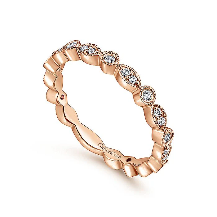 Gabriel & Co Rose Gold Marquise and Round Station Diamond Ring - Image 3