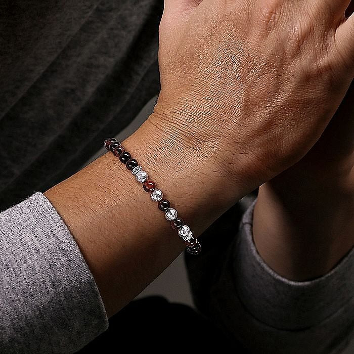 Gabriel & Co Silver and 6mm Tiger Eye Beaded Bracelet - Image 3