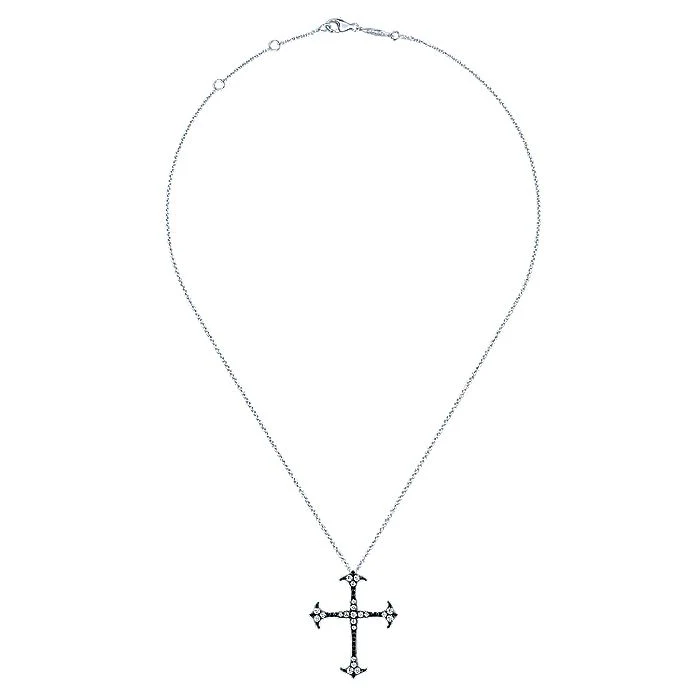 Gabriel & Co Silver Black Rhodiumed Cross White Sapphire Pendant Necklace - Image 2