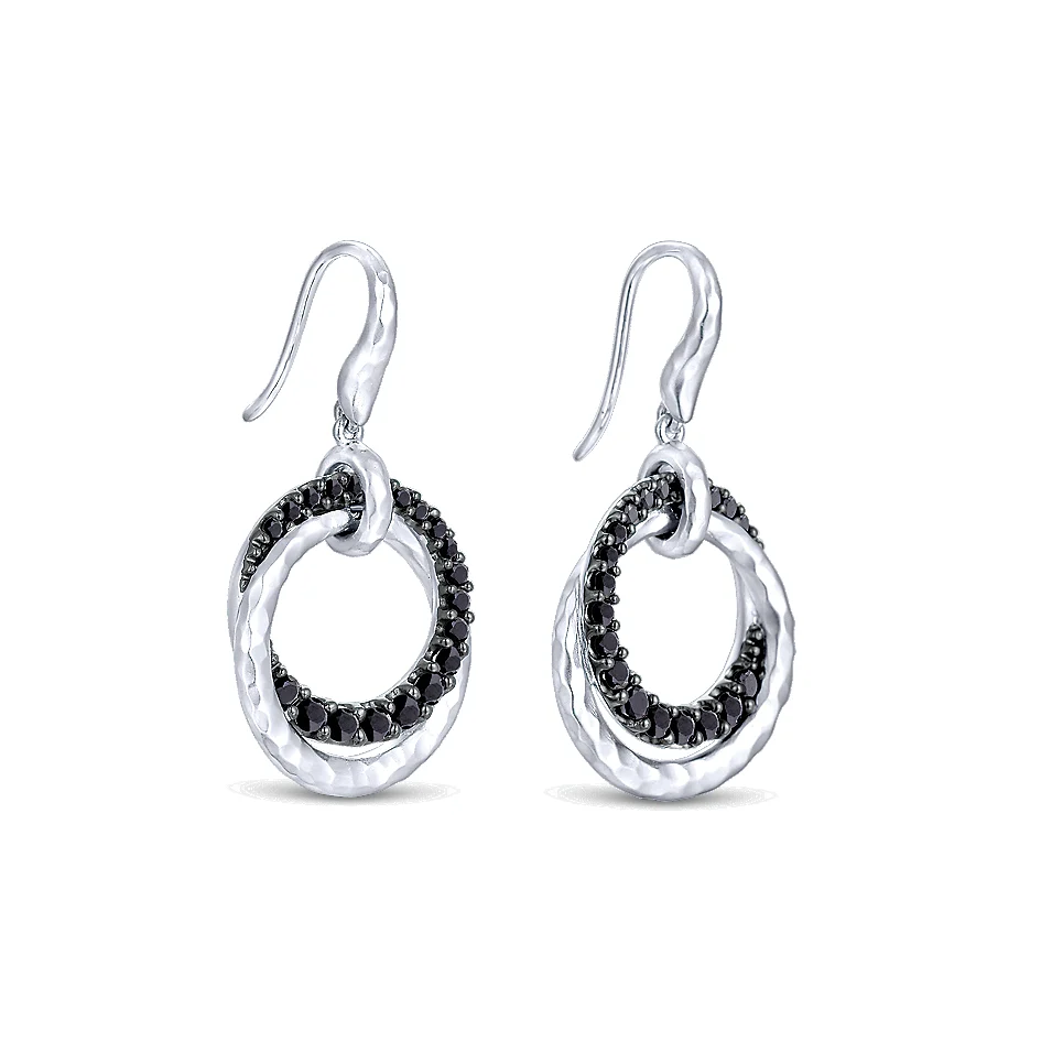 Gabriel & Co Silver Black Spinel Double Circle Drop Earrings - Image 2