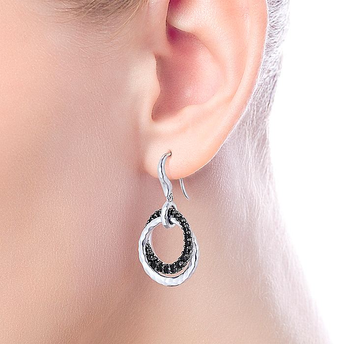 Gabriel & Co Silver Black Spinel Double Circle Drop Earrings - Image 3