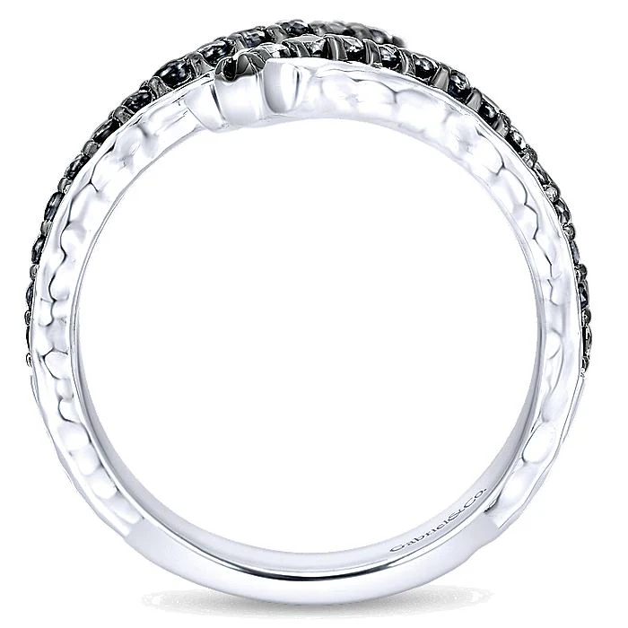 Gabriel & Co Silver Black Spinel Hammered Open Wrap Ring - Image 3